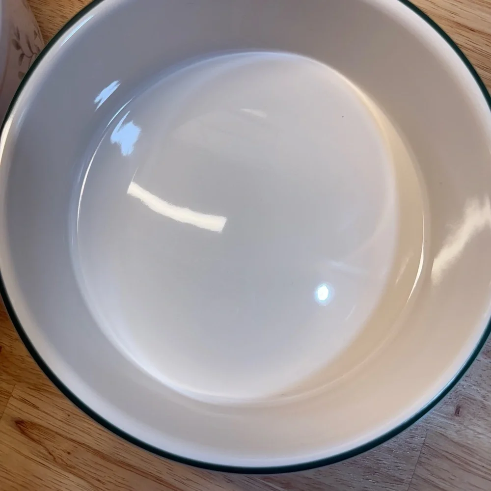 Pfaltzgraff White Dog Bowls with Green Floral Accents